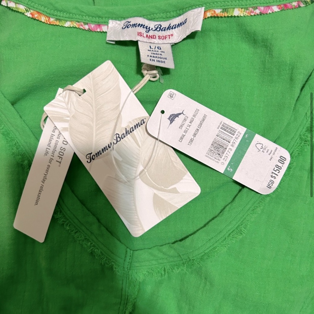 NWT Tommy Bahama “Coral Isle” size Medium Bright Green Sleeveless Midi Dress - Picture 8 of 9